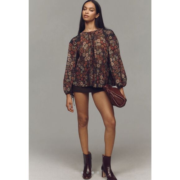 Stunning for Fall- FARM Rio for Anthropologie Floral Sheer Blouse Size: Medium C - Picture 10 of 12